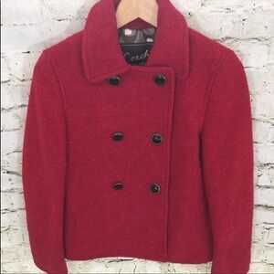 Coach Red Double Breasted Wool Blend Short Pea Coat Sz S EUC